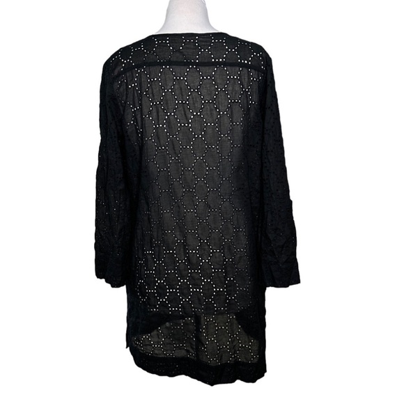 Echo Black Eyelet Long Sleeve Dress Beach Swim Summer Cover-Up Size L - Picture 2 of 4